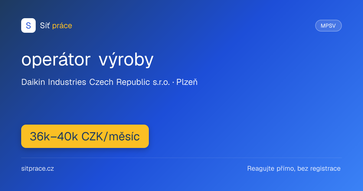 operátor výroby – Daikin Industries Czech Republic s.r.o. v Plzni | Síť ...